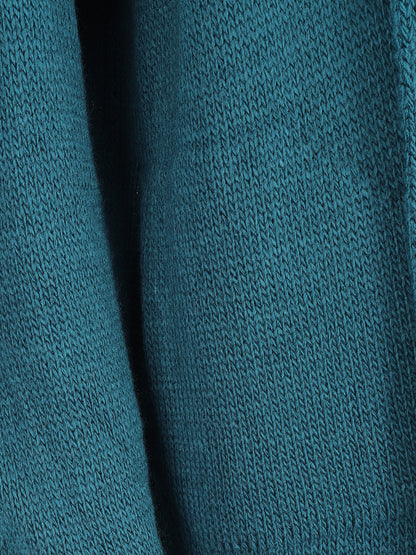Gilet mi-long ouvert en maille - Bleu canard - 3