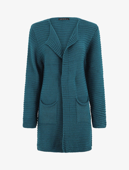 Gilet mi-long côtelé - Bleu canard - 1