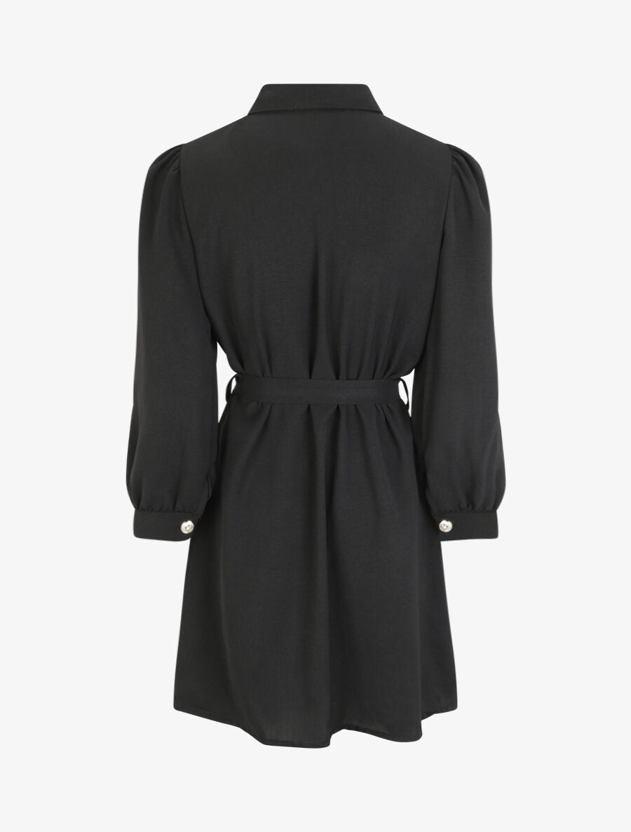 Robe chemise unie à manches longues - Noir - 2