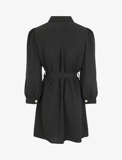 Robe chemise unie à manches longues - Noir - 2