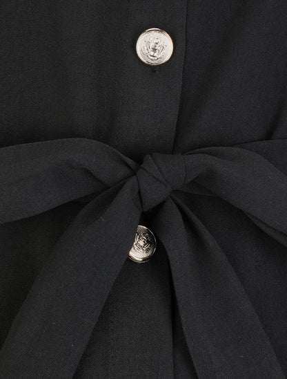 Robe chemise unie à manches longues - Noir - 3