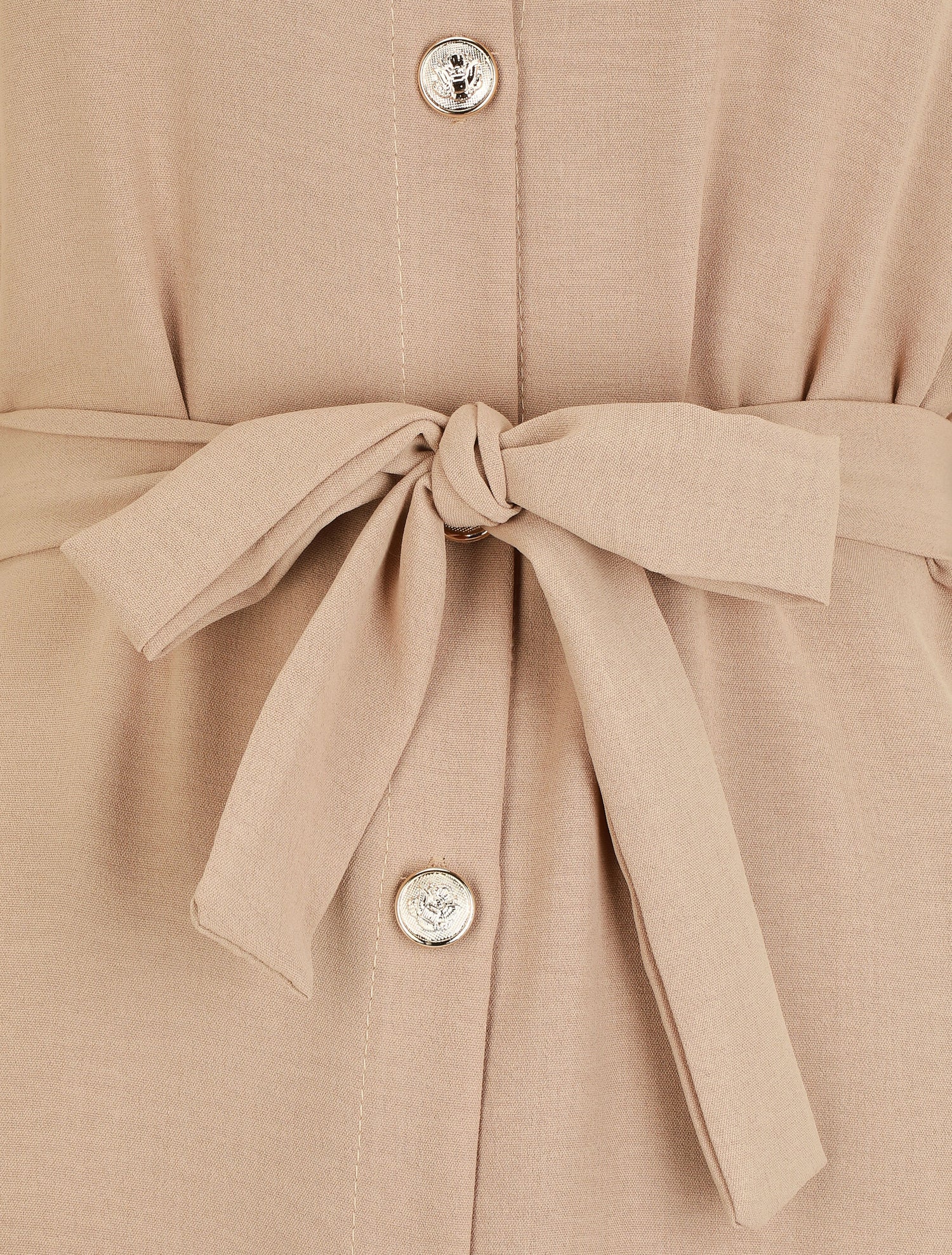 Robe chemise unie à manches longues - Beige - 3