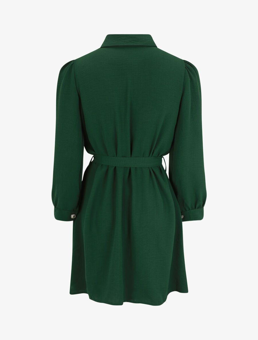 Robe chemise unie à manches longues - Vert - 2