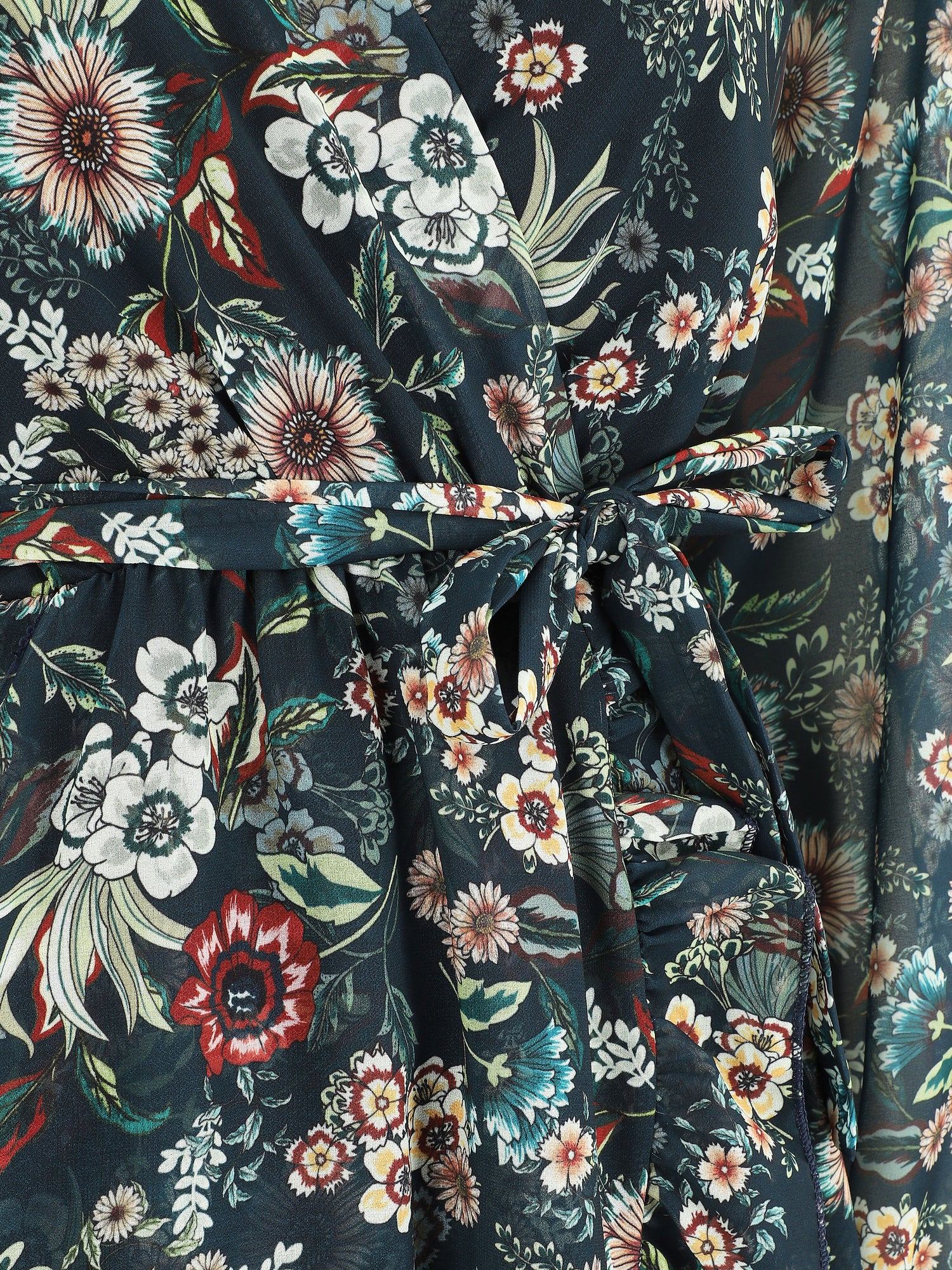 Robe à volants imprimé fleurs baroques - Bleu foncé - 3
