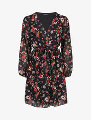 Robe mi-longue taille élastiquée imprimé petites fleurs - Noir - 5