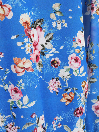 Top col V imprimé fleuri - Bleu - 3
