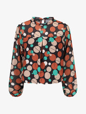 Blouse en voile imprimé rétro - Noir - 4