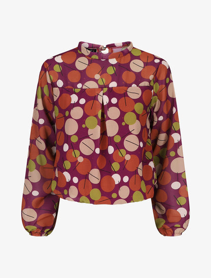 Blouse en voile imprimé rétro - Mauve - 5