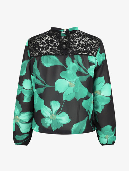 Blouse en voile imprimé grandes fleurs - Noir - 2