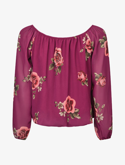 Blouse imprimé grandes fleurs à manches transparentes - Mauve - 2