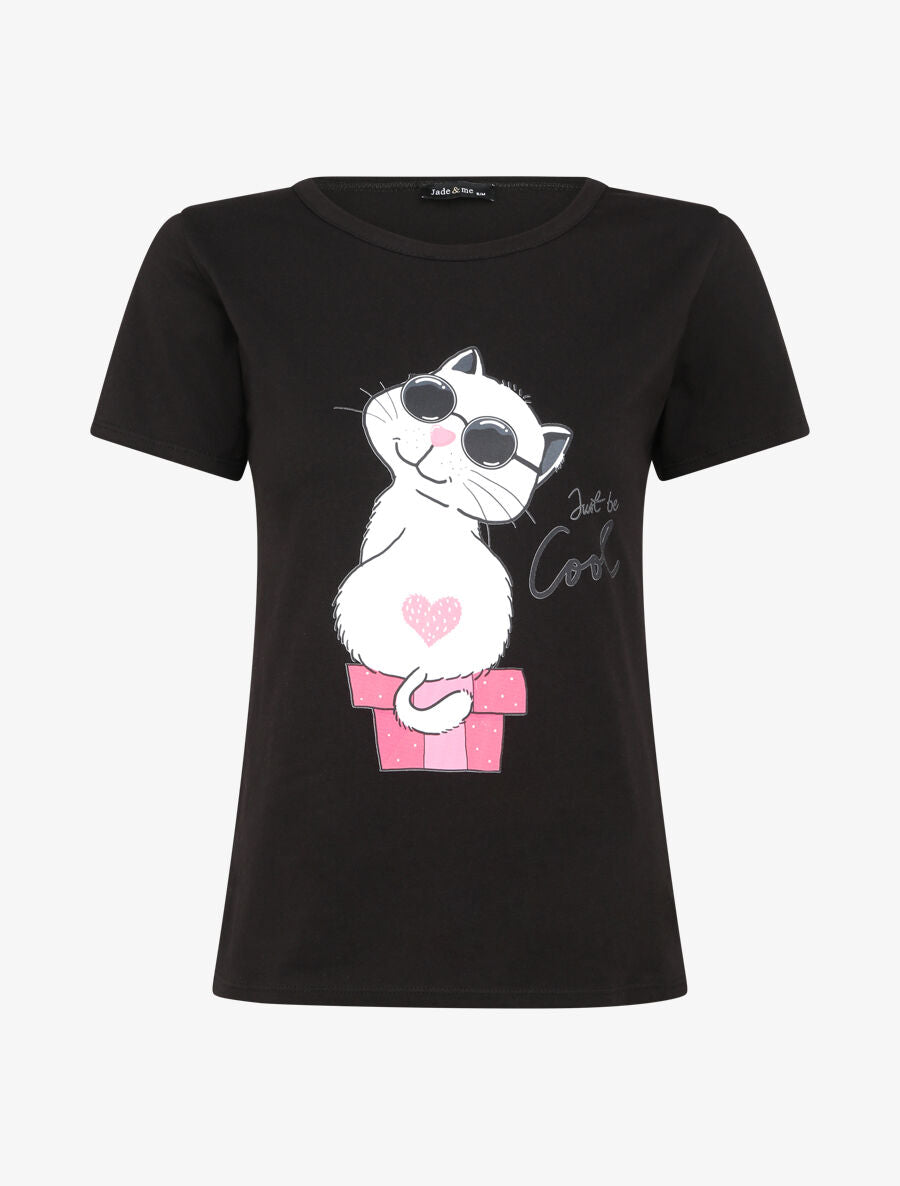 T-shirt à motif chat - Noir - 1