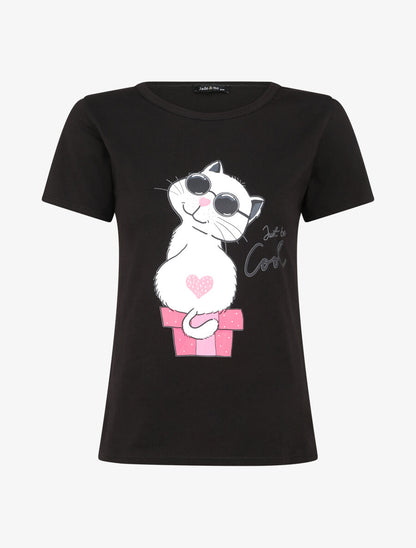 T-shirt à motif chat - Noir - 1