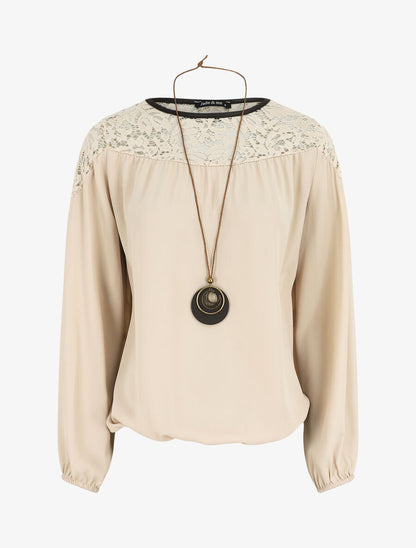 Top fluide à dentelle - Beige - 5