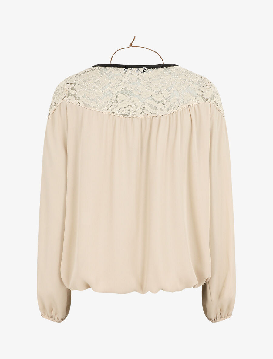 Top fluide à dentelle - Beige - 2