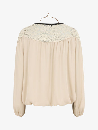 Top fluide à dentelle - Beige - 2
