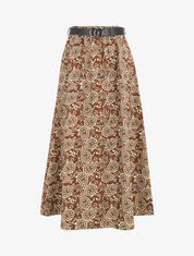 Jupe longue imprimé fleurs baroques - Marron - 4