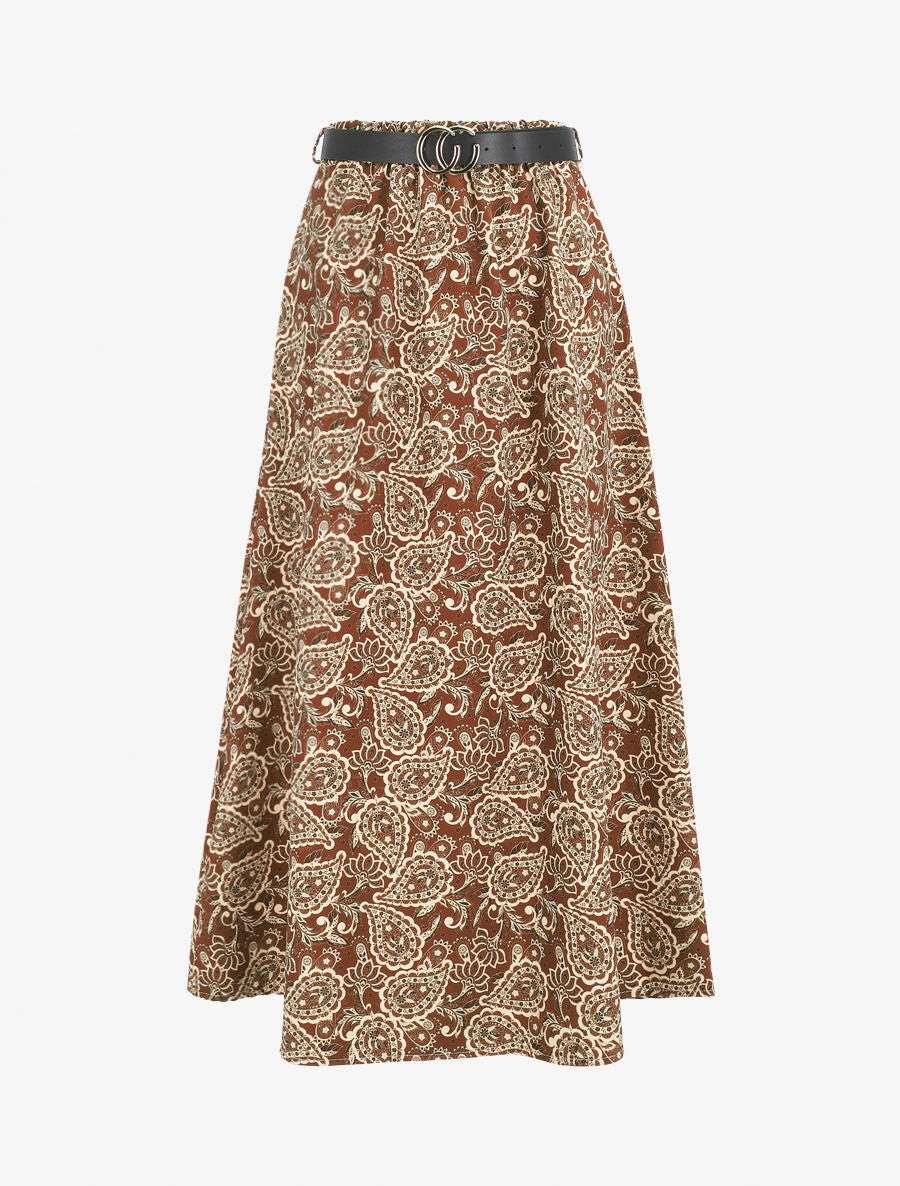 Jupe longue imprimé fleurs baroques - Marron - 4