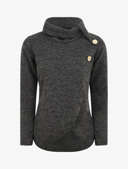 Pull droit boutonné à col roulé - Noir - 1
