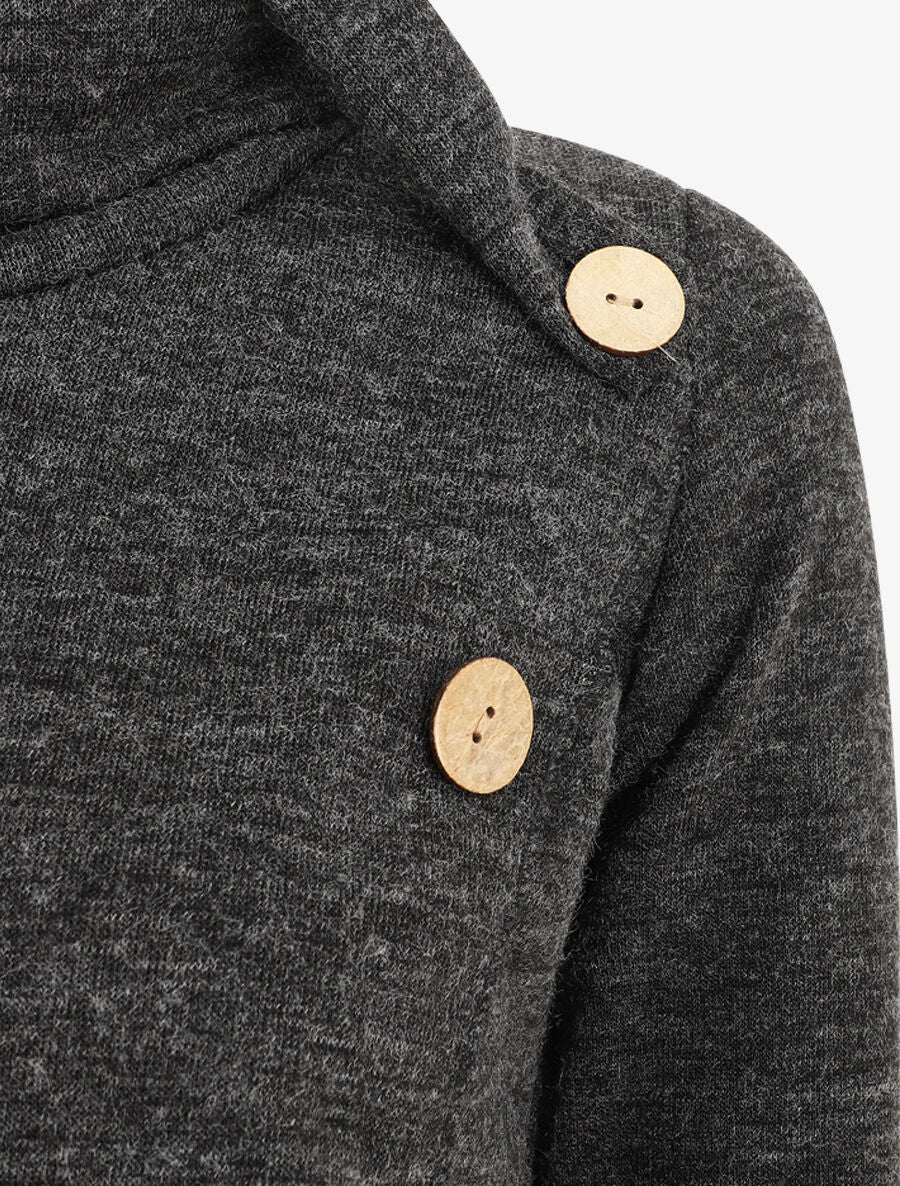 Pull droit boutonné à col roulé - Noir - 3