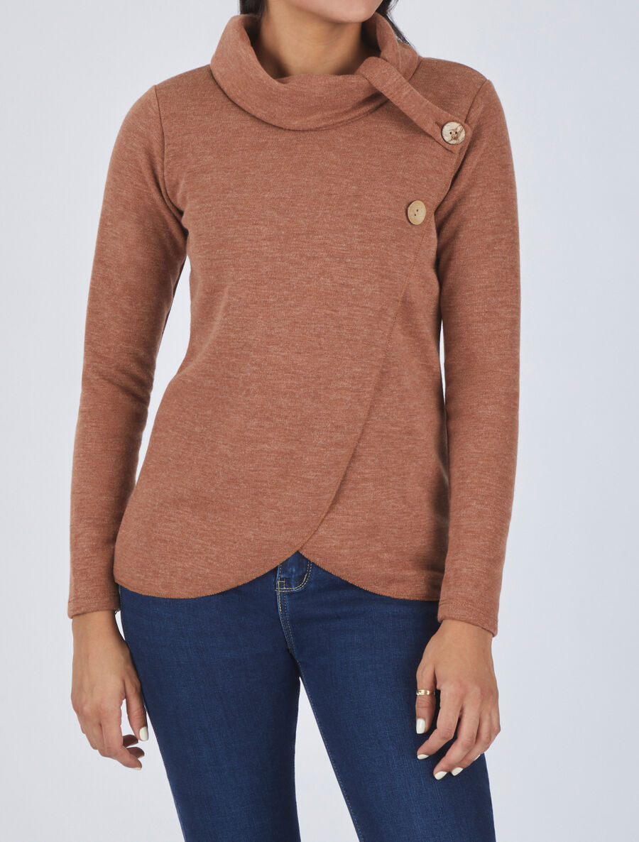 Pull droit boutonné à col roulé - Camel - 4