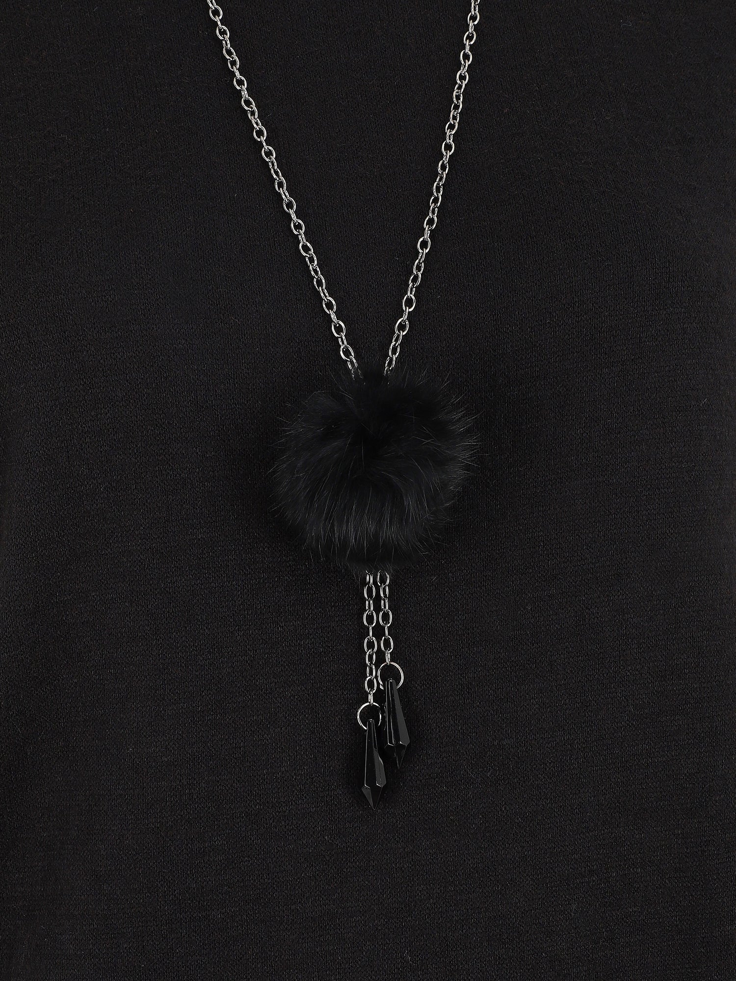 Pull ample uni avec sautoir - Noir - 3