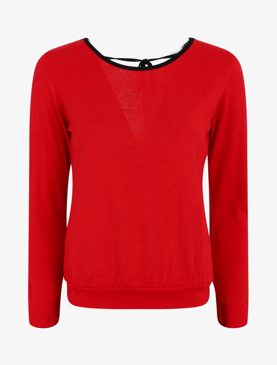Pull droit à dos en dentelle - Rouge - 5