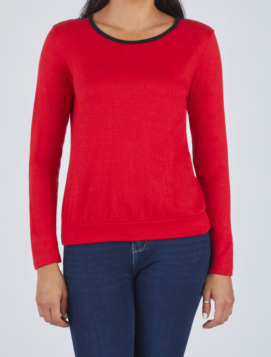 Pull droit à dos en dentelle - Rouge - 4