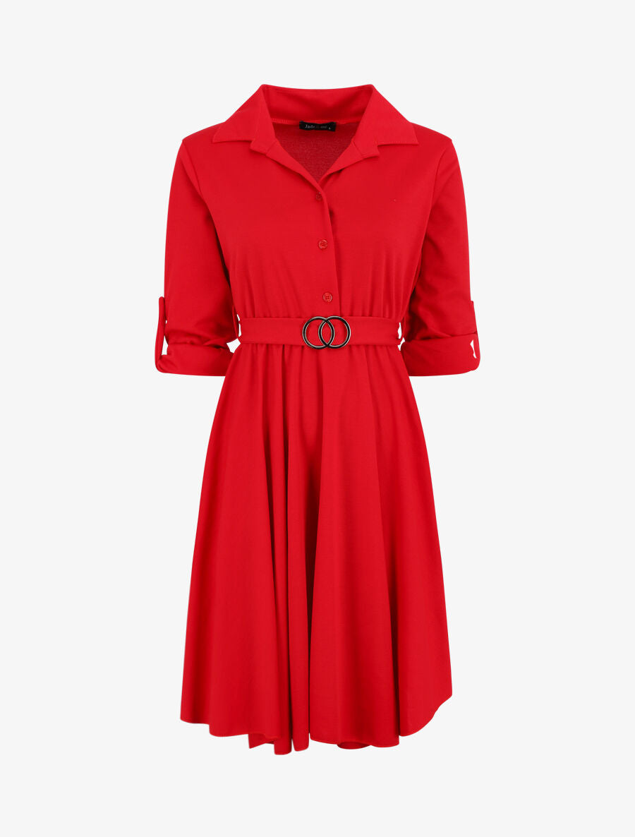Robe chemise coupe patineuse - Rouge - 1