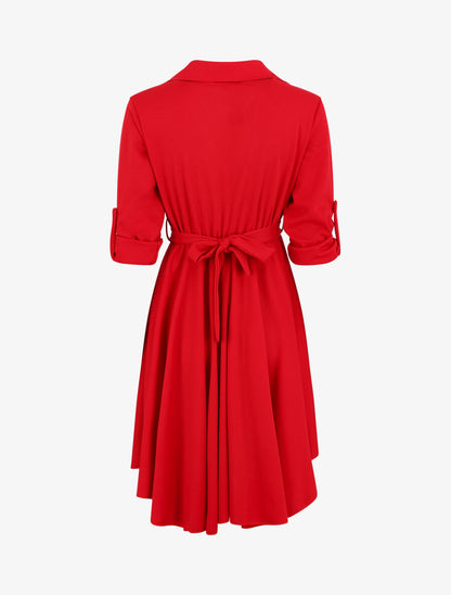 Robe chemise coupe patineuse - Rouge - 2