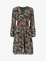 Robe fleuri col cache-coeur - Vert - 4