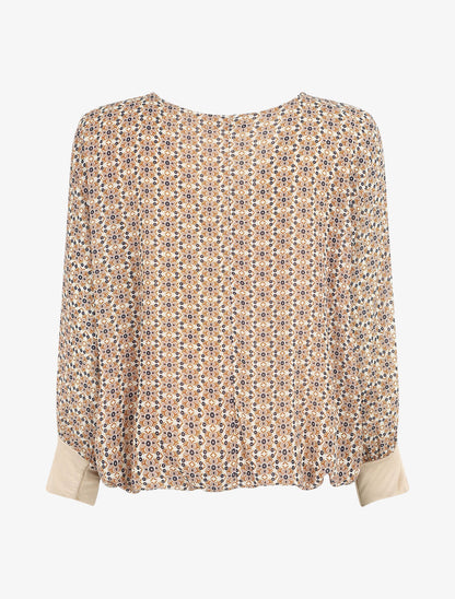 Blouse ample imprimé mosaïque fleurie à col zippé - Beige - 2
