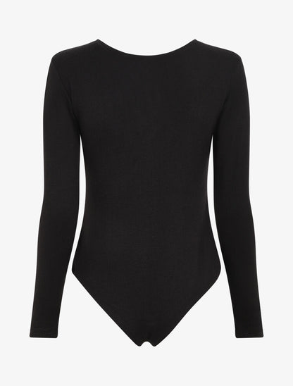 Body en maille uni à col V zippé - Noir - 2