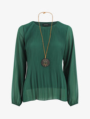 Blouse plissée à manches longues - Vert bouteille - 5