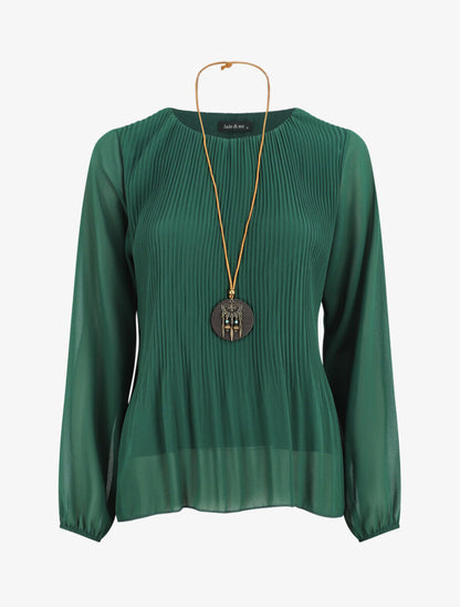 Blouse plissée à manches longues - Vert bouteille - 5
