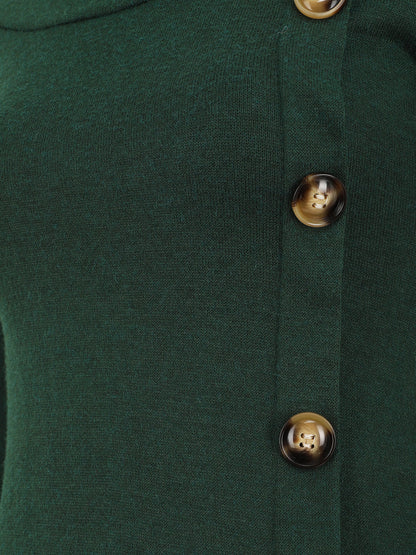 Pull fin à boutons décoratifs - Vert foncé - 3