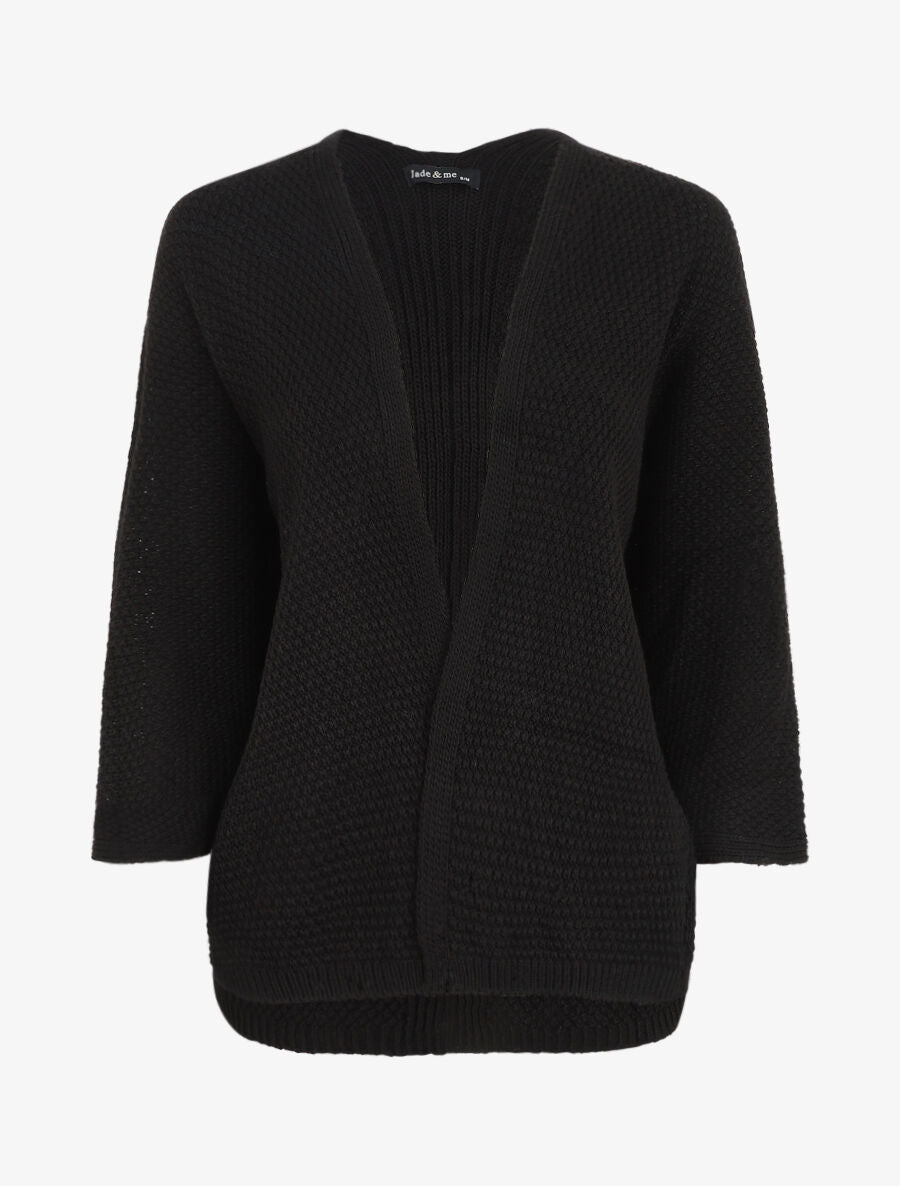 Gilet mi-long ouvert uni - Noir - 1