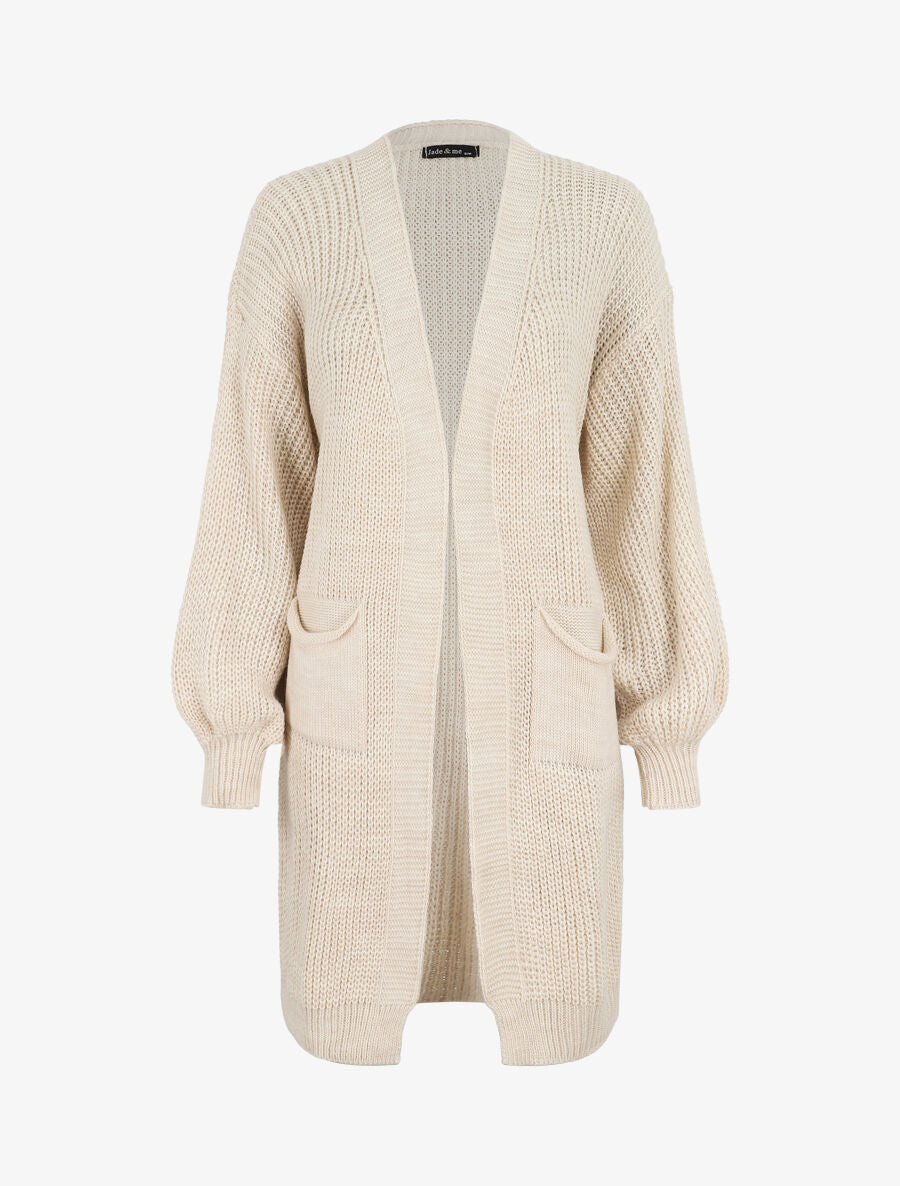 Gilet mi-long à manches ballon - Beige - 1