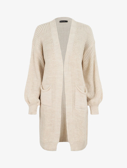 Gilet mi-long à manches ballon - Beige - 1