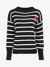 Pull rayé à coeur - Noir - 1