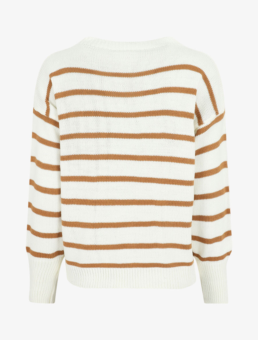Pull rayé à coeur - Camel - 2