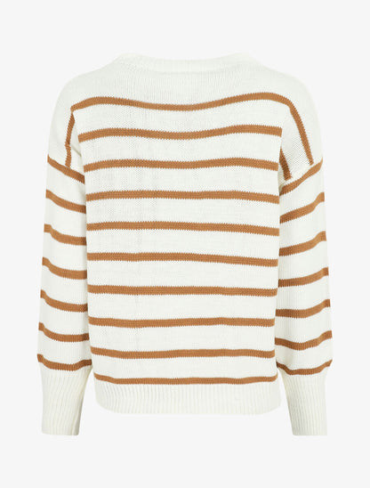 Pull rayé à coeur - Camel - 2