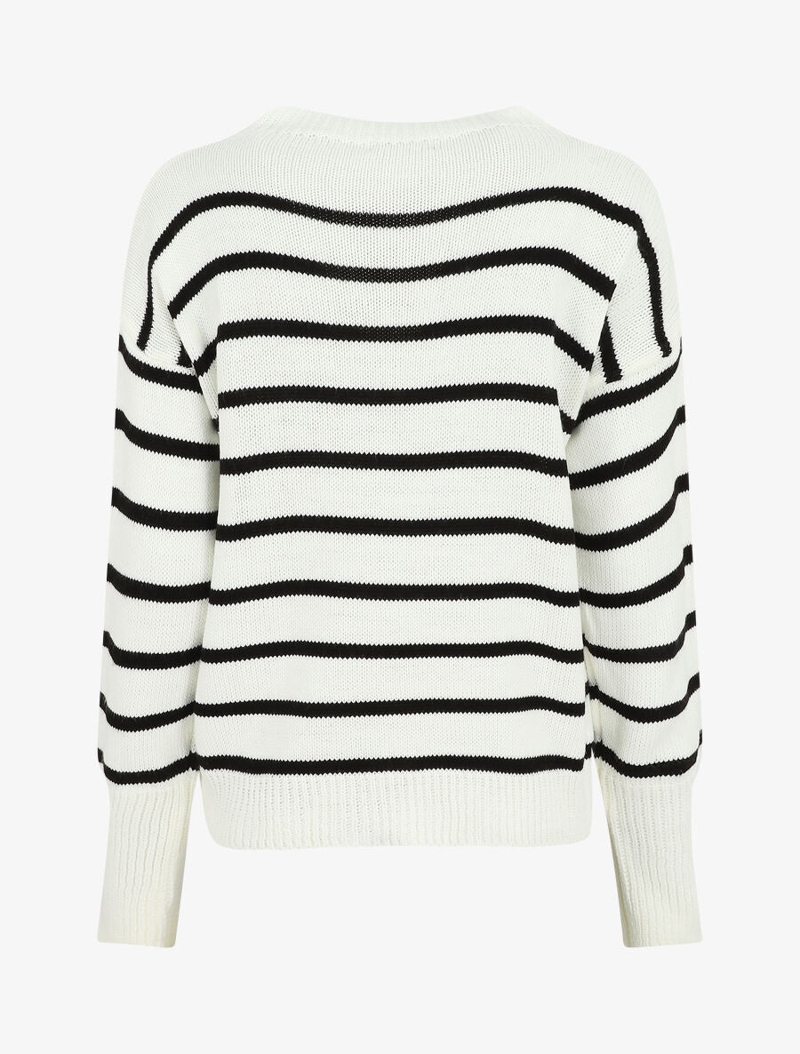 Pull rayé à coeur - Blanc - 2