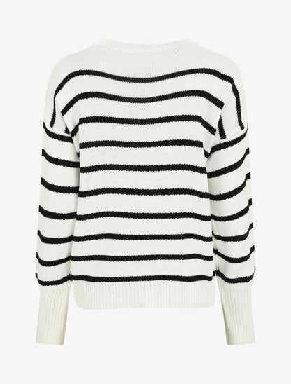 Pull rayé à coeur - Blanc - 2