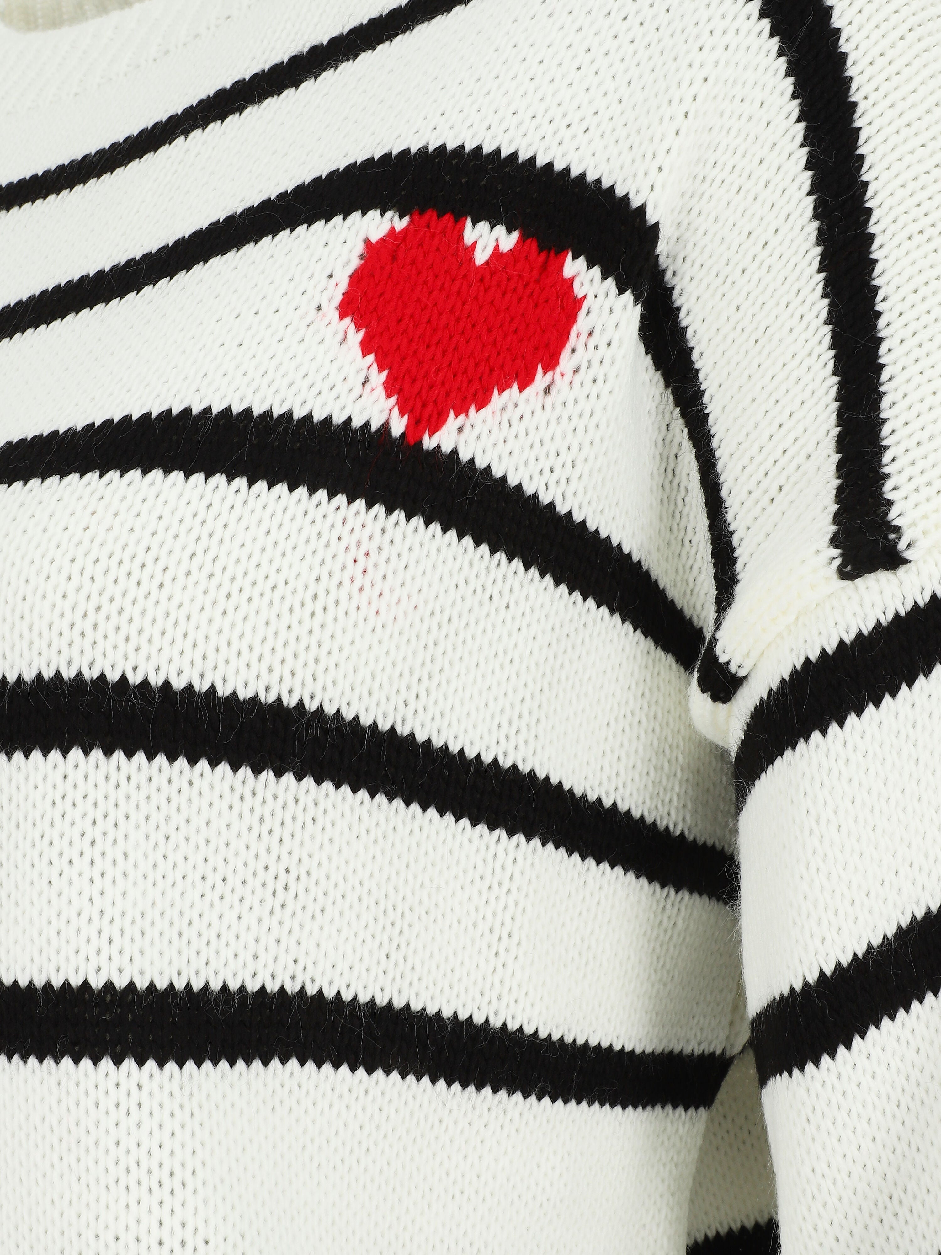 Pull rayé à coeur - Blanc - 3