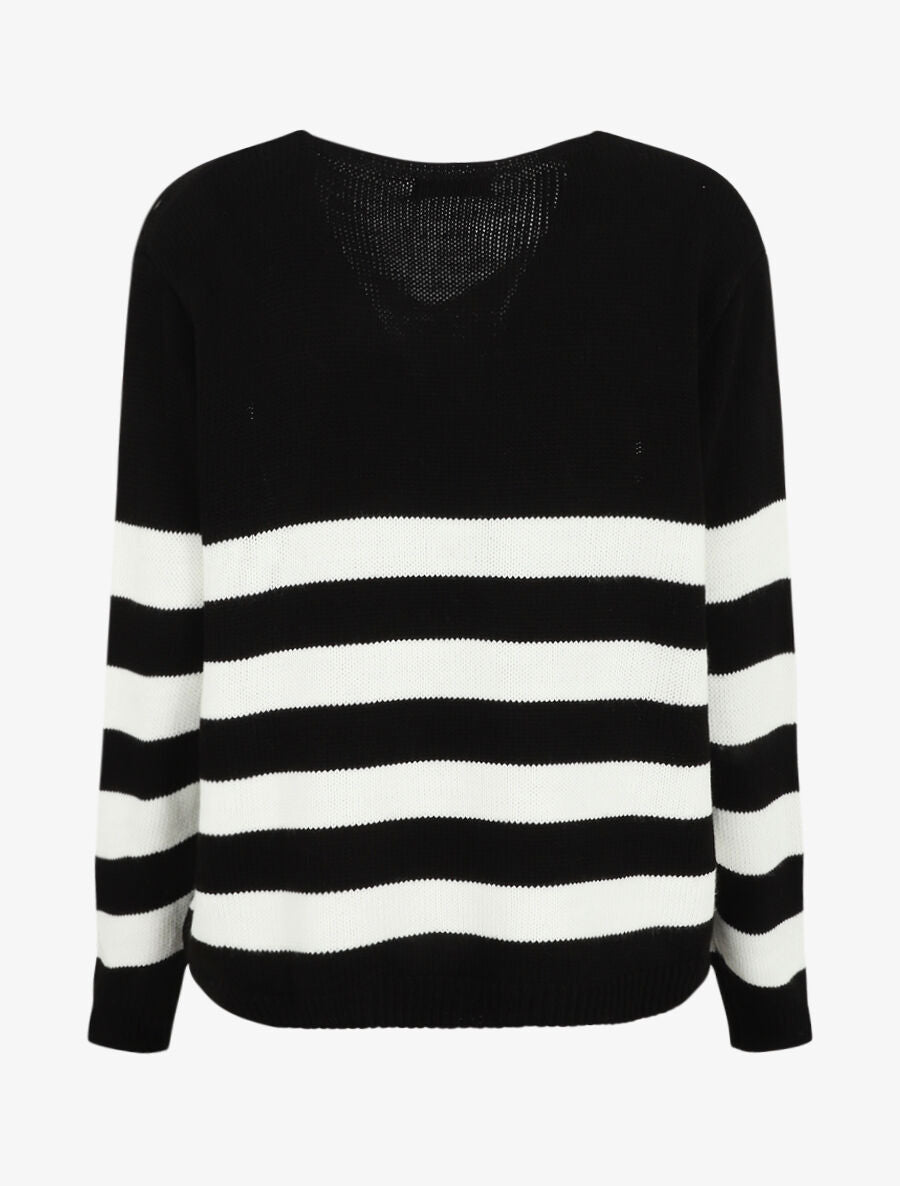 Pull ajourée à rayures - Noir/blanc - 2