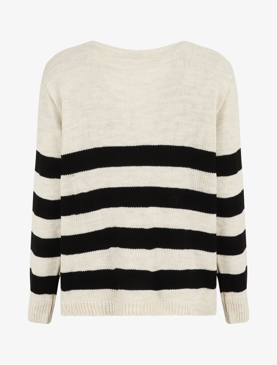 Pull ajourée à rayures - Noir/beige - 2