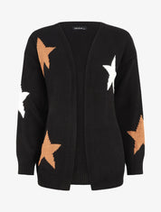 Gilet mi-long ouvert à imprimé étoiles - Noir - 5