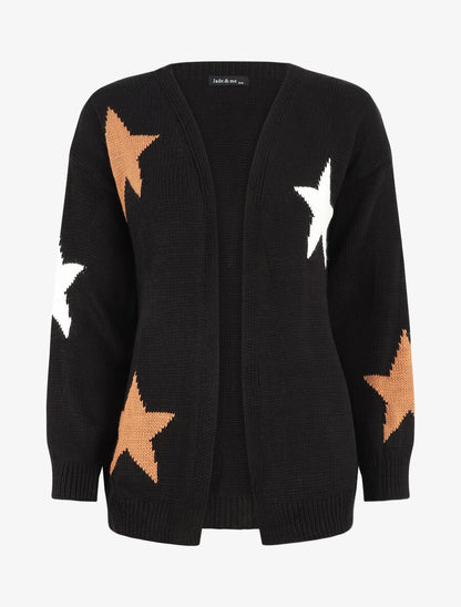 Gilet mi-long ouvert à imprimé étoiles - Noir - 5