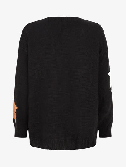 Gilet mi-long ouvert à imprimé étoiles - Noir - 2