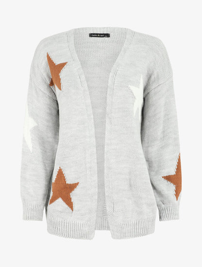 Gilet mi-long ouvert à imprimé étoiles - Gris - 1